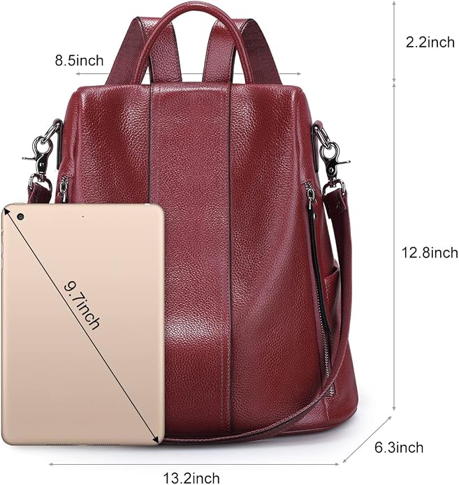 S-ZONE Leather Backpack Purses for Women Antitheft Rucksack Shoulder Bag Medium | Genuine Leather, Medium Fits 9.7-inch Tablet, for Work Travel Daily Commute, Multi Pockets, Adjustable Dual Straps - Image 4