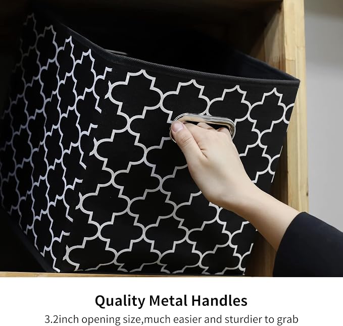 Fabric storage bins Cubes, Fabric Cube Organizer with Handle, Foldable Cube Bins for Cloth or Accessary Storage, 11x11x11 set of 6,Black Light - Image 5