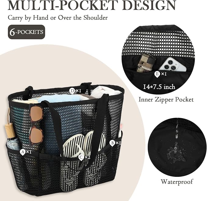 Fammart Mesh Beach Bag for Women, Summer Straw Tote Hobo Pool Bags with Zipper Pocket, Travel Vacation Cruise Essentials 2026 - Image 6