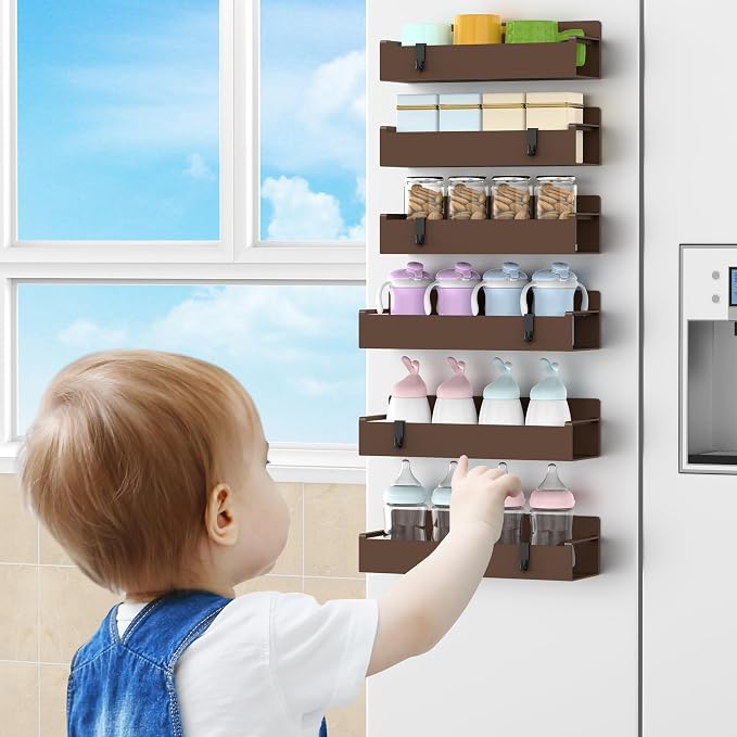 HuggieGems 6 Pack Magnetic Spice Rack Organizer for Refrigerator and Oven, Brown Fridge Organizers and Storage for Kitchen - Image 7