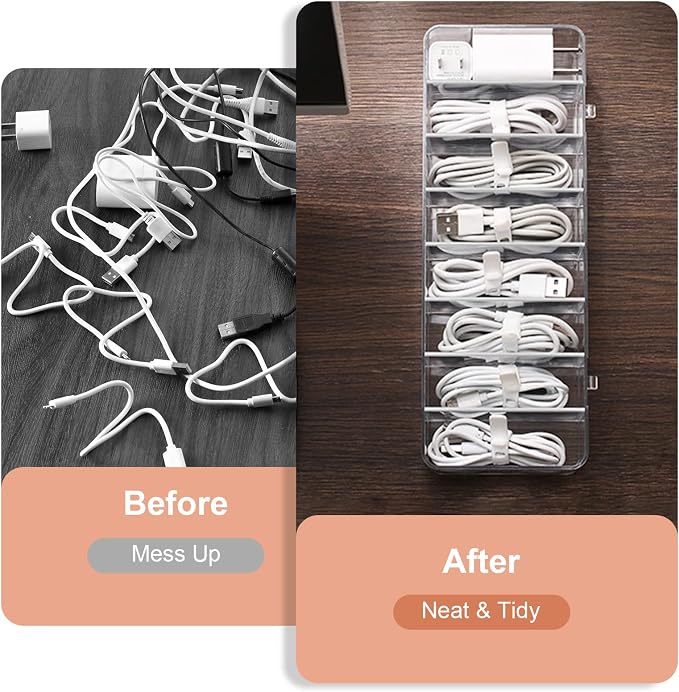 Cable Organizer Storage Box Plastic Cable Cord Management Box Power Cord Organizer Case with 10Pcs Rubber Ties for Office, Home, Desk Accessories Storage Stationery Supplies - Image 4