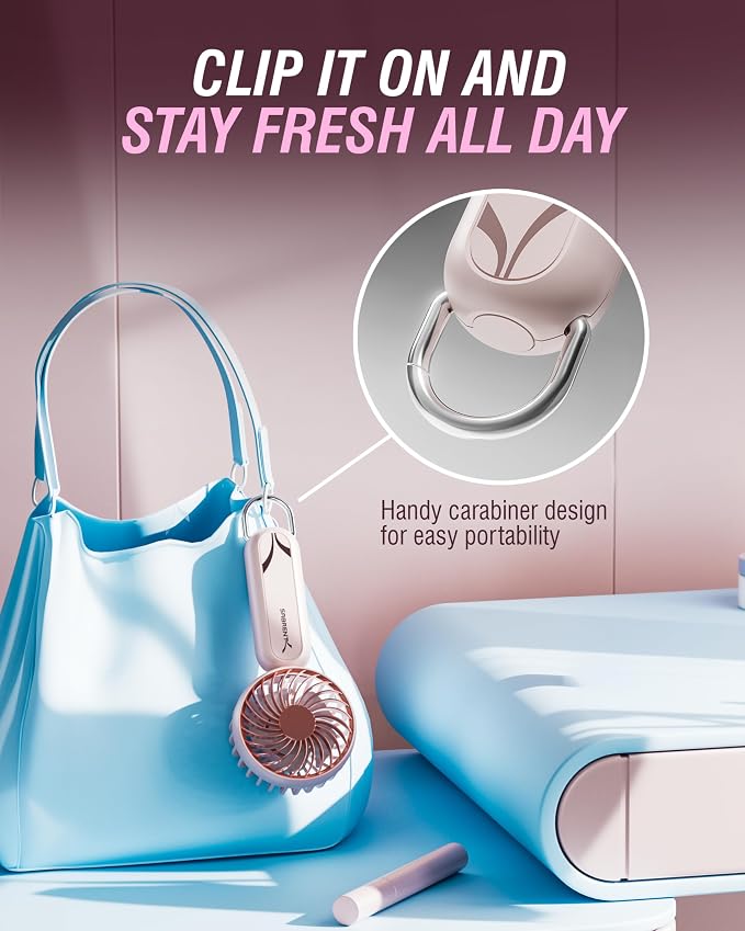SABRENT ChillyPop Mini Rechargeable Personal Fan, USB-C, Pink | Lightweight quiet cooling; rechargeable USB-C; pocket-sized; travel & makeup fan; pink - Image 5