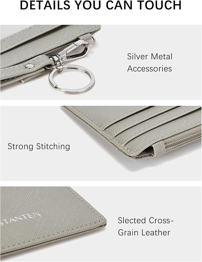 BOSTANTEN Credit Card Holder RFID Small Wallet for Women with Keychain | Slim, Wristlet, Zipper Coin Pocket, Pocket-Friendly, Vegan Leather, Minimalist, Gifts, Grey - Image 3