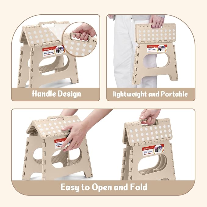 11 Inch Folding Step Stool for Kids, Non-Slip Foldable Stools, Khaki | Heavy Duty Collapsible Foot Stool, Lightweight with Built-in Handle, Holds 300 lb for Adults Kitchen Bathroom Bedroom Outdoor - Image 7