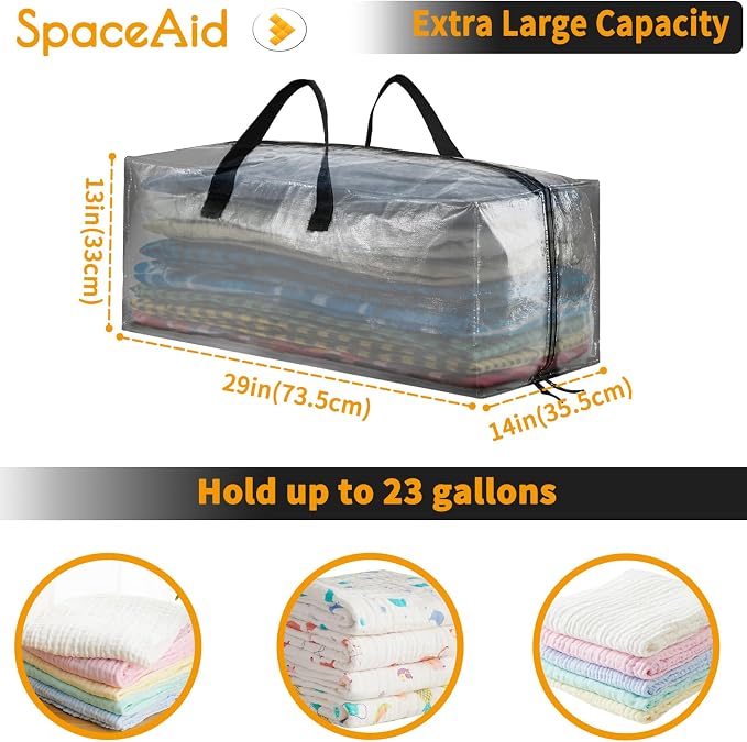 SpaceAid Heavy Duty Moving Bags, Extra Large Storage Totes W/Backpack Straps Strong Handles & Zippers, Alternative to Moving Boxes, Packing & Moving Supplies, Clear (8 Pack) - Image 5