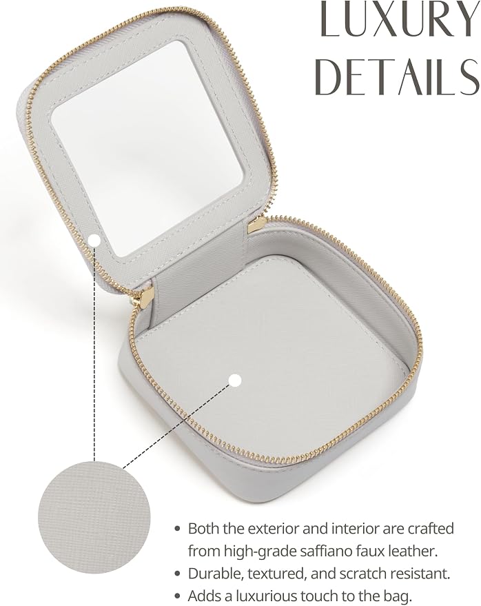 Small Cosmetic Bag for Purse Mini Makeup Bag Cute Clear Make Up Pouch for Travel Tiny Leather White Make Up Organizer Case for Backpack Toiletry Bag Waterproof Square Pouch with Zipper - Image 6