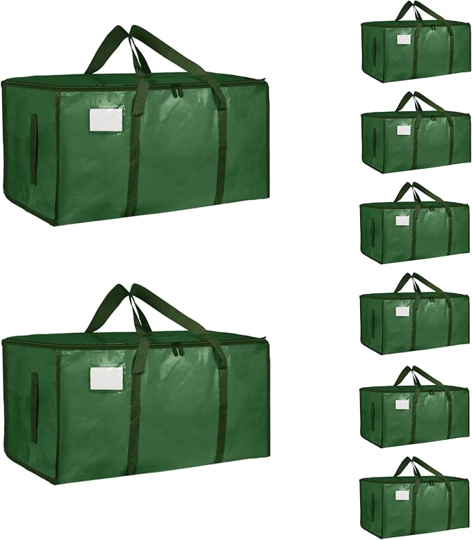 8 Pack-Extra Large Heavy Duty Moving Bags - Waterproof Storage Totes with Handles & Zippers, Foldable for College Dorm, Storage (olive green) by Unknown