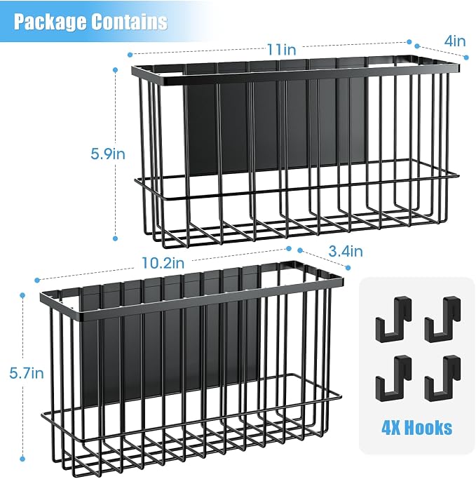 NiHome Magnetic Basket Organizer, Dryer Ball Holder, 2 Pack, Black | Hold Up to 14 Lbs, Fits Fridge or Any Metal Surface, No Drill Install, Saves Space for Home or Office, Medium & Small - Image 7