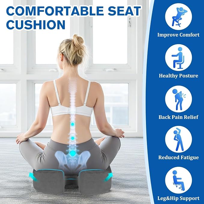 CushyOasis Seat Cushion, Gel Memory Foam Office Chair Cushions, (Grey) | Anti-Slip Back & Removable Cover, Ergonomic Tailbone Support Seat Cushion, Memory Foam Seat Cushion for Office - Image 3