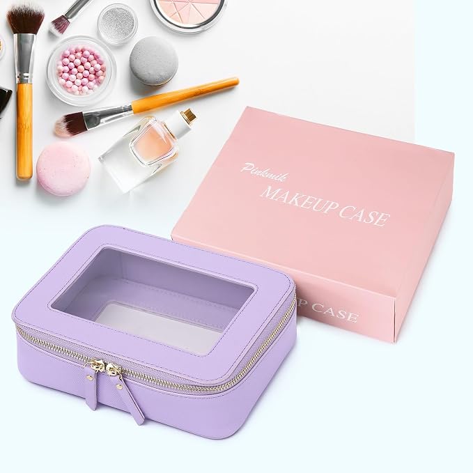 Pinkmik Clear Makeup Bag, (Purple, M) | Waterproof, Travel Cosmetics and Toiletries Case, Portable Makeup Organizer, Clear Car Bag with Zipper - Image 7