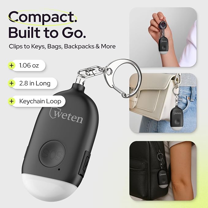 Rechargeable Personal Alarm Keychain for Women, 130dB Siren, Black | LED Light, Stylish Safety Alert for Women to Carry, Panic Button or Pin Activated Rape Whistle for Self Defense - Image 5