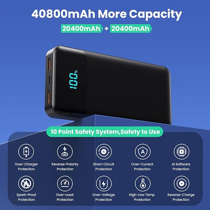 Portable Charger Power Bank 40800mAh with 3 Built-in Cables,25W Fast Phone Charging Portable Battery Pack,5 Outputs Travel Essentials Outdoor External Battery for iPhone 17/16,Galaxy Android etc-Black - Image 5