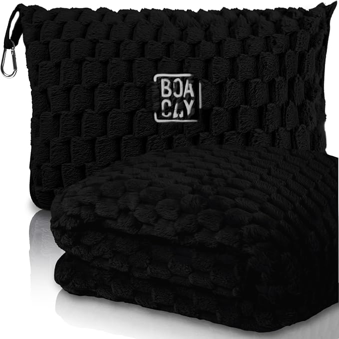 Packable Travel Blanket for Airplane, Car - Compact Office Blanket - Portable Pillow for Adults, Kids with Case, Luggage Sleeve, Backpack Clip by BOACAY