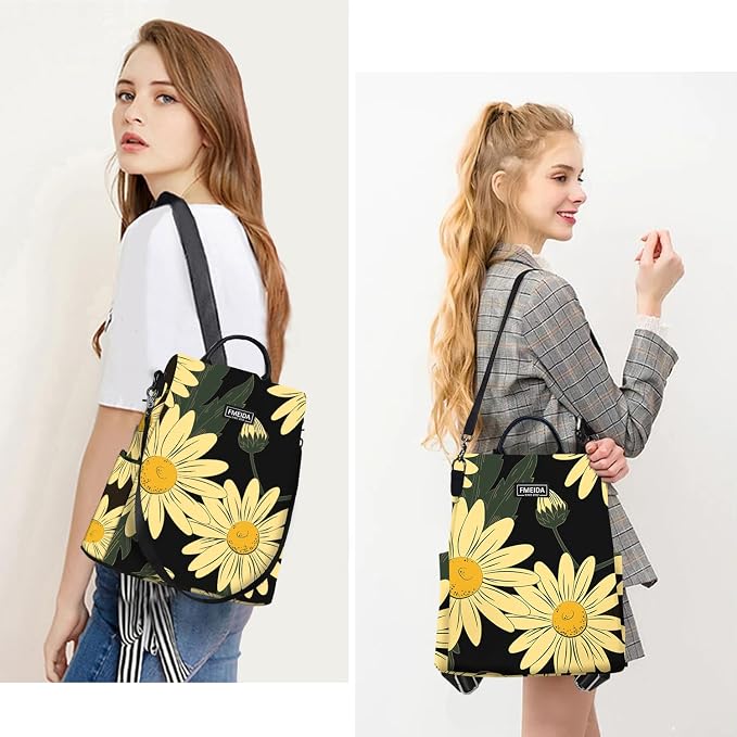 Backpack Purse for Women - Travel Anti-Theft Backpacks Nylon Waterproof Daypack College Bookbag Shoulder Bag Sunflower | Hidden Back Zipper Opening, Compact Travel Size,Summer Sunflower Purse, Daypack for College Work, Fits 13-inch laptop - Image 8