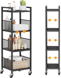 4-Tier Expandable Storage Shelving Unit,Slim Storage Cart,Metal | Adjustable Width 8.3" to 12.6", Bathroom Shelves, Narrow Shelf,Rolling Utility Cart, for Laundry, Bathroom,Small Spaces Black by Cerlyunzan
