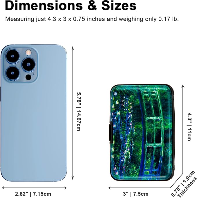 Credit Card Holder Wallet for Women Men RFID Blocking Small Metal Business Aluminum Protector Sleeves Slim Mini Cards Case (Bridge and Water Lily Pond) - Image 5