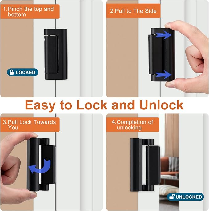 2 Pack Home Security Door Lock,with 3" Stop Withstand 800 lbs (Black) | Childproof Door Reinforcement Lock,for Inward Swing Doors,Night Kids Safety Metal Flip Lock Deadbolt Latch - Image 5