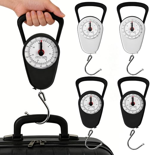 4 Pack Luggage Weight Scale with Tape Measure, 80 Lbs | Portable Fishing Hanging Scale, Dual Unit Travel Suitcase Kitchen Dial Weight Scale for Shopping Traveling Food Weighing by Acshio