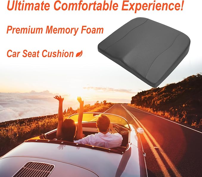 Lofty Aim Car Seat Cushion, Memory Foam Car Seat Cushions for Long Driving | Driver Seat Cushion Adds Height, Auto Seat Pillow for Sciatica Pain Relief, Butt Cushion for Car, Truck, PU Leather Gray - Image 2