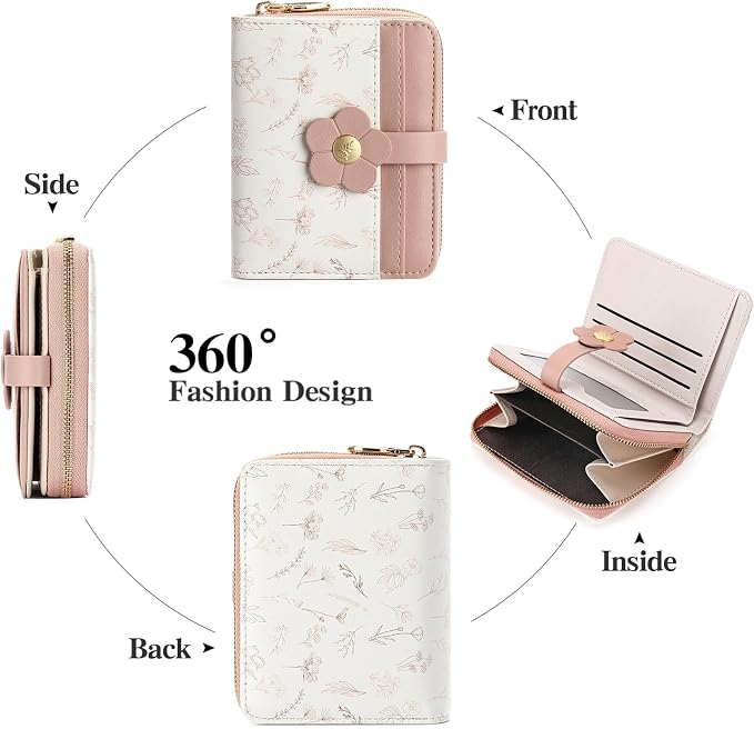 Small Wallet for Women Rfid Bifold Leather Card Holder Wallet With Zipper Pocket - Image 3