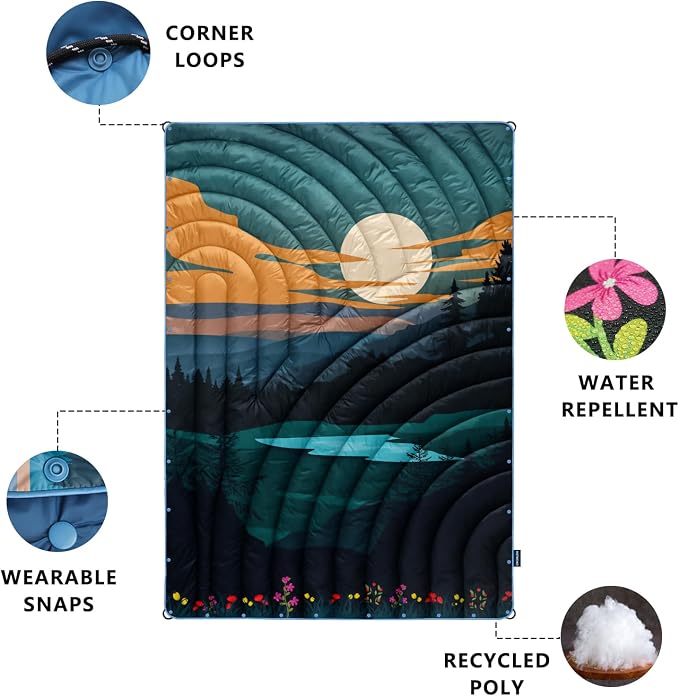 Puffy Camping Blanket,Large Camp Blanket Outdoor Camping Quilt Waterproof | Lightweight Printed Warm Packable Down Alternative Blanket for Camping,Traveling, Stadium, Hiking, Picnics - Image 4