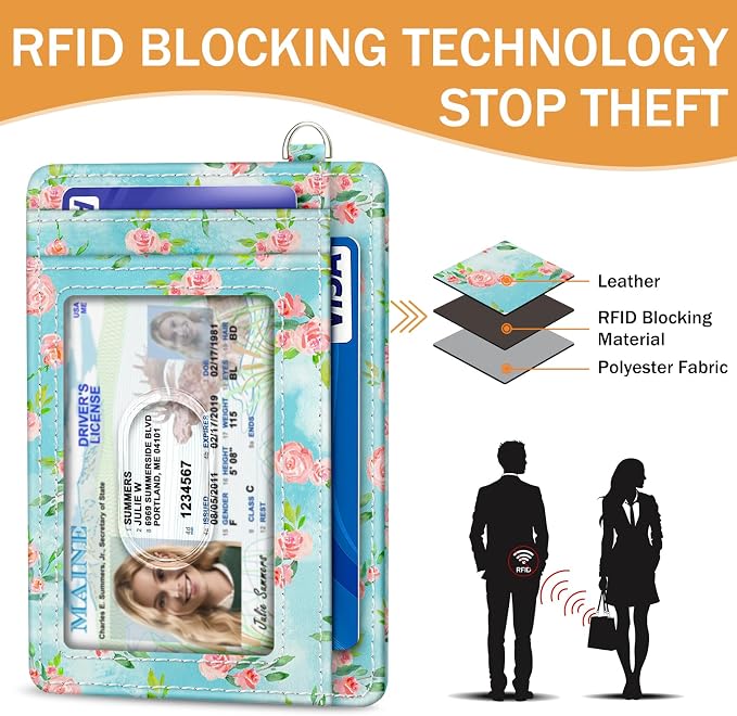 Yonlevres Credit Card Holder Slim RFID Wallet Women Small Butterfly Travel | Front Pocket, Handy, RFID Blocking, Woman Girls Ladies Gifts, D-ring for Keychain,Thin Mini Card Case, ID Window, PU Leather - Image 5