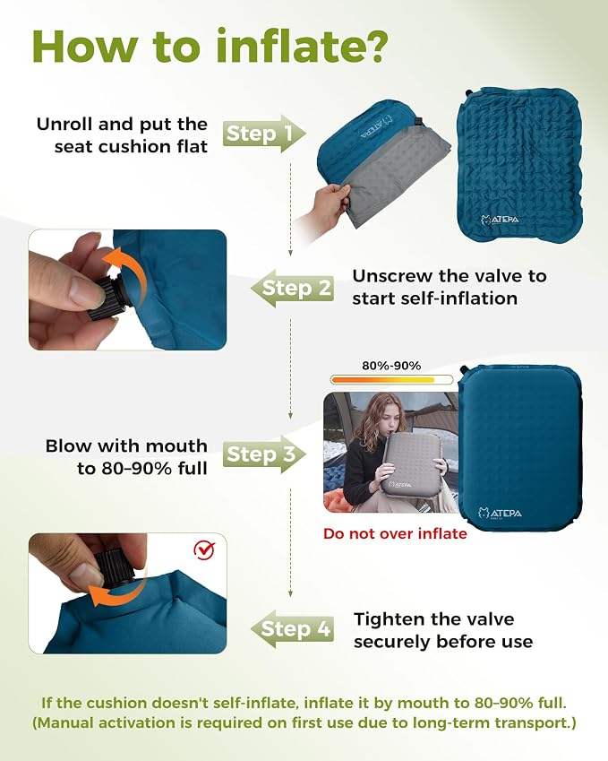 ATEPA Inflatable Seat Cushion | 2" & 2.5" Foam Core Seat Pad, Self Inflating, Compact, Stadium, Airplane, Travel, Camping, Hiking, Sports events - Image 6