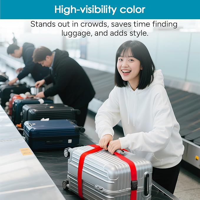 Travel Inspira TSA Accepted Long Luggage Cross Straps for Suitcases | Fits 20-28 Inch Bags; TSA-Approved Lock with Tag; Heavy-Duty Nylon; Adjustable Length; High Visibility Red; Anti-Burst - Image 4