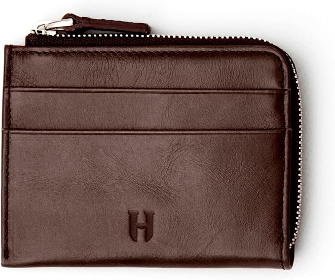 RFID Blocking Zipper Wallet, Slim Business Card Holder, Men & Women, Handcrafted Full-Grain Leather, Gift Box & Pouch, Christmas & Birthday, Brown - Image 7