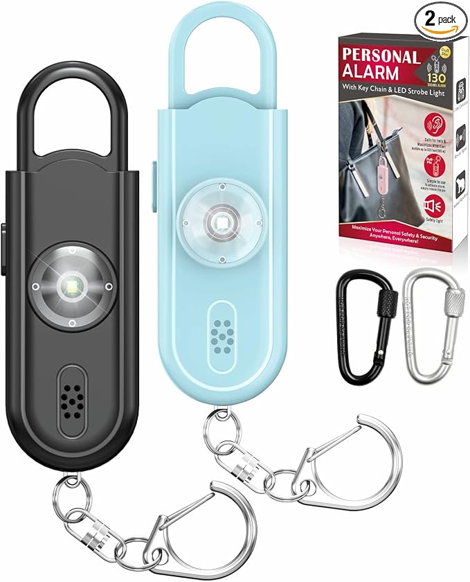 Safe Sound Personal Alarm, 2 Pack 130 dB Loud Siren Song Emergency Security Alarm Keychain with Strobe LED Light, Personal Sound Safety Siren for Women, Men, Children, Elderly by VIGOROAD