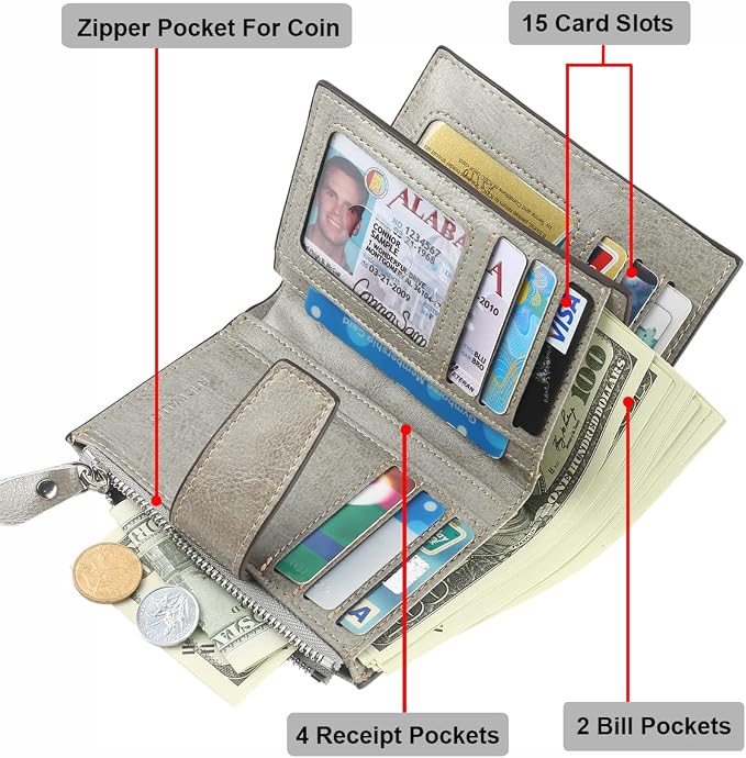 Small Compact Women Wallet RFID Blocking Genuine Leather Bifold Purse with ID Windows - Image 4