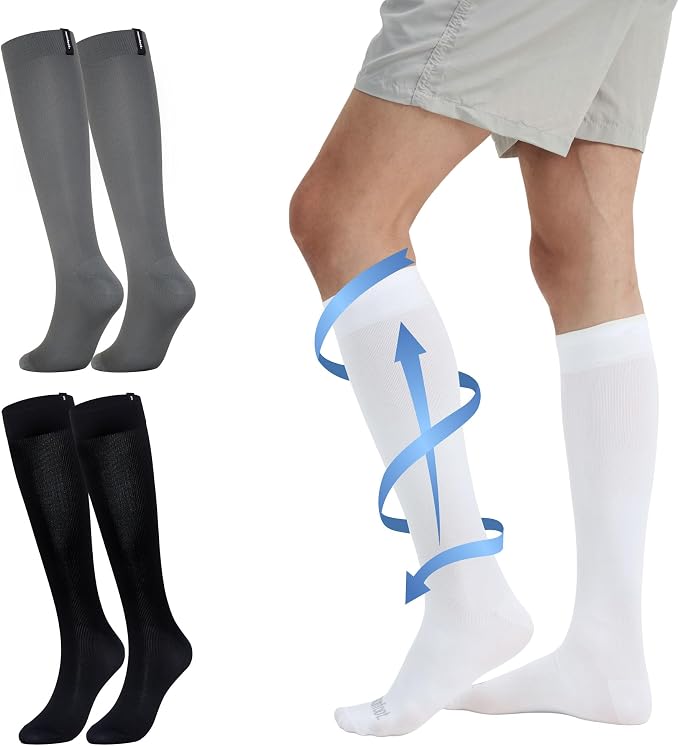 MONFOOT Men's/Women's 3Pairs Compression Socks 15-20mmHg Better Circulation | Support socks with graduated compression, a non-slip cuff, and moisture-wicking control for nurses, athletes, travelers by MONFOOT