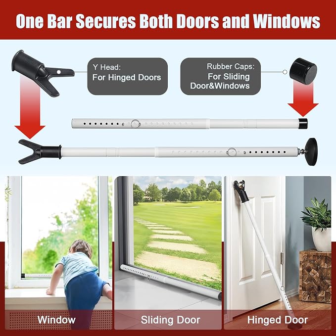 2 Pack Door Security Bar, Heavy Duty Metal Door Brace for Front, Hinged & Sliding Patio Doors, Windows, 24.5"-50.7" Adjustable Door Stopper with Large Anti-Slip Base for Home, Hotel, Dorm & Travel - Image 5