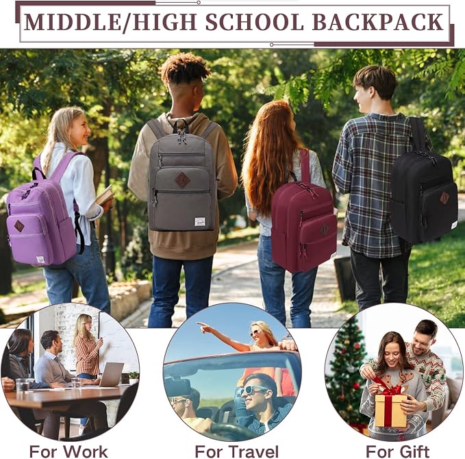 VASCHY School Backpack for Women, Unisex Large Bookbag Schoolbag Casual Daypack for High School/College/Teens/Travel/Work Red - Image 2