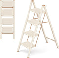 4 Step Ladder, Foldable Step Stool with Wide Anti-Slip Pedal | Portable, Sturdy Carbon Steel, 330LBS Capacity, Easy Storage, Space Saving, for Kitchen, Closet, Cream Chocolate by GameGem