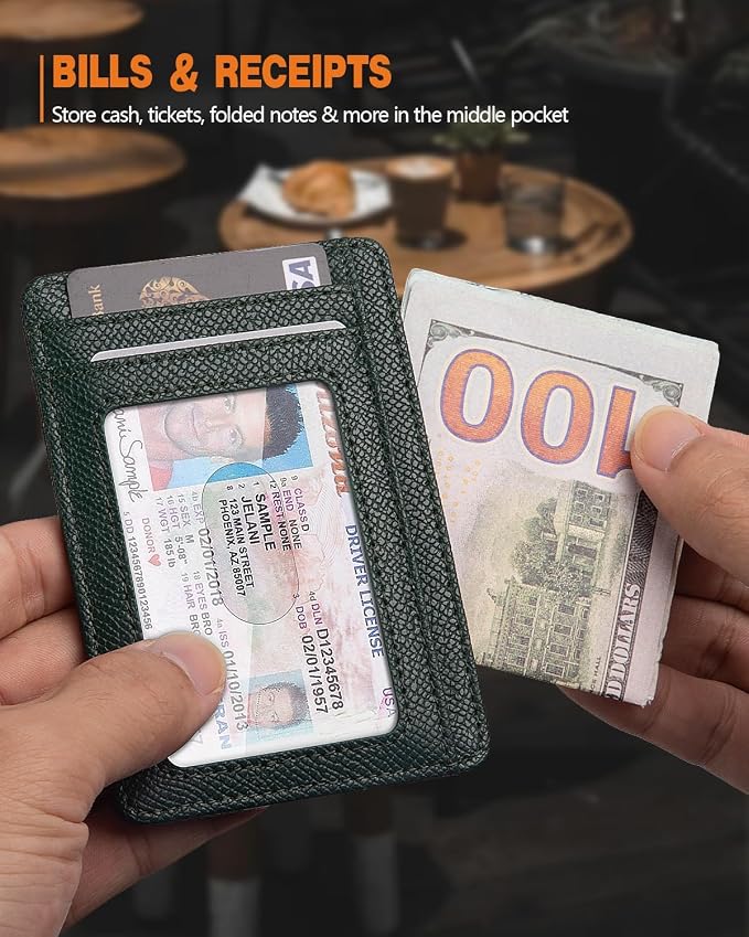 RUNBOX Slim Wallet for Men and Women, RFID Blocking Leather Card Holder | Minimalist 8-slot design fits IDs and credit cards in a thin profile for front pockets, purses, pants and travel - Image 4