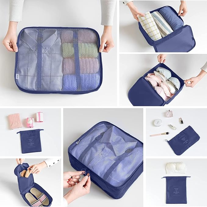 LANSKLBD 6/8 Set Packing Cubes for Suitcases Travel Luggage Packing Organizers,Travel Accessories Essentials Luggage Organizer with Shoe/Tioletry/Laundry Bag (Dark Blue, 8 set) - Image 5