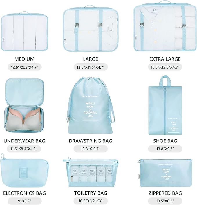 Mossio 9 Set Packing Cubes with Shoe Bag & Electronics Bag - Luggage Organizers Suitcase Travel Accessories - Image 3