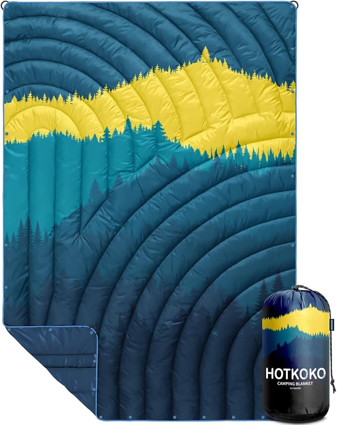Puffy Camping Blanket,Large Camp Blanket Outdoor Camping Quilt Waterproof | Lightweight Printed Warm Packable Down Alternative Blanket for Camping,Traveling, Stadium, Hiking, Picnics by hotkoko