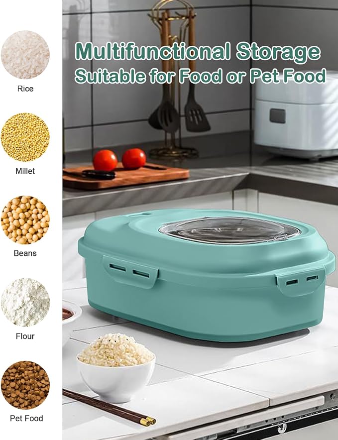 20-50 Lbs Food Storage Containers,Collapsible Rice Container with Wheel Airtight Locking Lid,Flour Storage Container with Small Food Jar and Scoop,Suitable for Food,Rice,Pet Food,Flour - Image 6