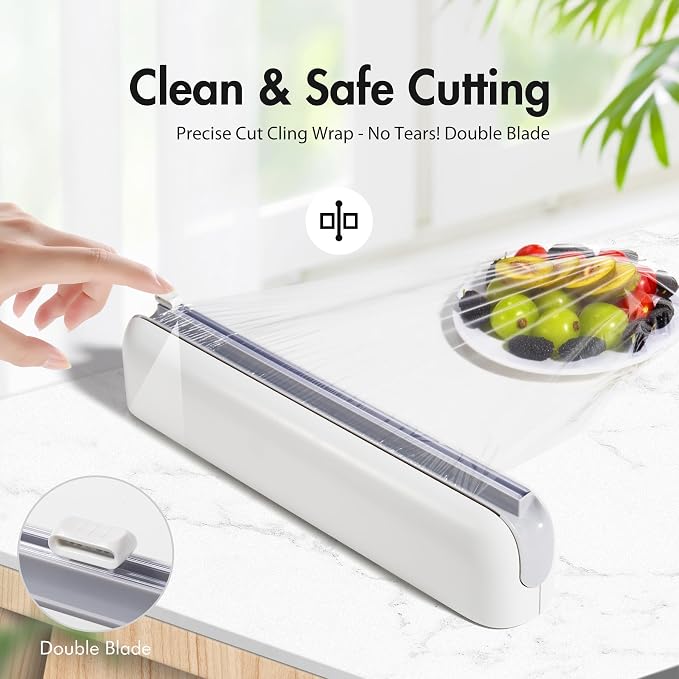 Aluminum Foil & Plastic Wrap Dispenser with Cutter - Easy One-Hand Operation, Space-Saving Kitchen Organizer for Worktops & Cabinets, Magnetic Cling Film Dispenser - Fits 12" Rolls, Gray - Image 2