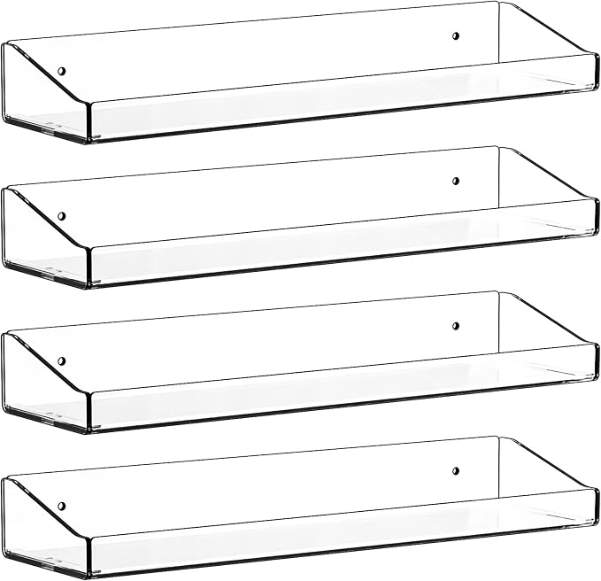 4 Pack Adhesive Clear Bathroom Shower Shelves,No Drill Acrylic Shower Wall Caddy,Bathroom Shelf,Floating Shelves for Inside Shower Wall Organizer and Storage for Makeup,Perfume,Shampoo Holder - Image 9
