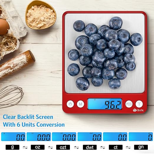 Digital Kitchen Scale, 3000g Pocket Cooking Scale with 0.1g Accuracy, Mini Food Scale, Pro Electronic Jewelry Scale with Back-Lit LCD Display, Tare & PCS Functions (Red, Batteries Included) - Image 3