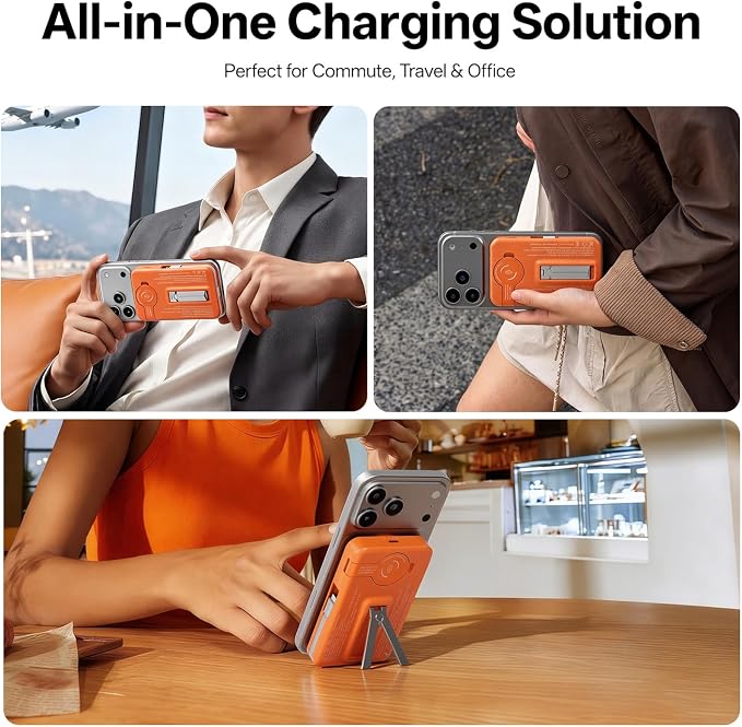 Q Magnetic Wireless Portable Charger 10,000mAh, Travel Essentials Power Bank with Built-in Cables & Foldable Stand, External Battery Pack Compatible with iPhone 17/16/15/14/13/12, Apple Watch - Image 3