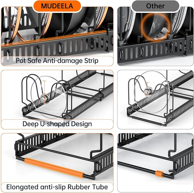 MUDEELA Expandable Pot Pan Lid Organizers inside Cabinet, 10 Divider 2-Pack | Expandable 11.8–22.9", 10 Adjustable Divider, Tool-Free Assembly, Non-Slip, Scratch-Proof, For Pan Lid Cutting Board Bakeware - Image 5