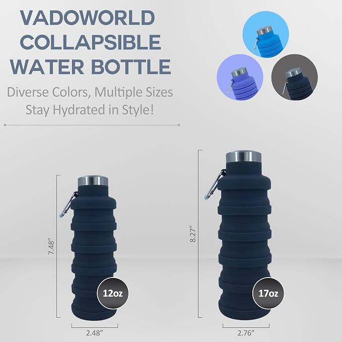 Collapsible Water Bottles 12oz, Odorless BPA-Free Silicone, Leak-Proof Foldable Reusable Bottle - Perfect for Travel Sports Gym Hiking Camping Cycling - Dark Gray - Image 2