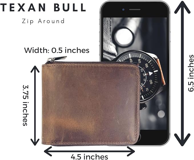 RFID Blocking Bifold Cowhide Leather Wallets For Men With Zipper Security | Safe Metal Zip Chain 9 Card-ID Slim Minimalist Mens Wallet (Hunter Brown) - Image 7