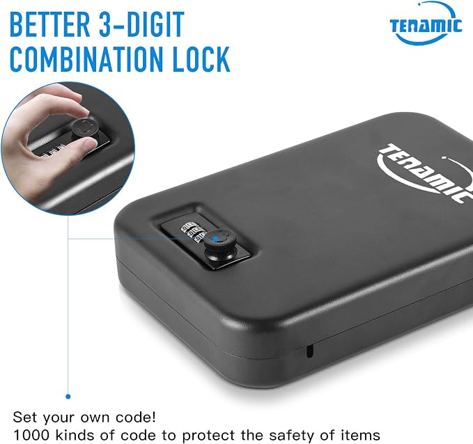 TENAMIC Pistol Safe, Portable Travel Gun Safe, Solid Steel Handgun Lock Box for Home, Gun Safes for Car, Black - Image 3