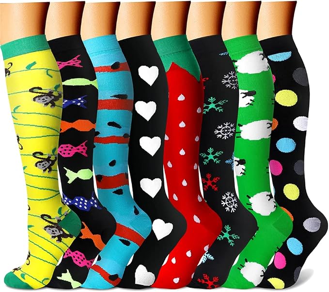 CHARMKING Compression Socks for Women & Men Circulation (8 Pairs) 15-20 mmHg Best Calf Socks Support for Athletic Cycling by CHARMKING