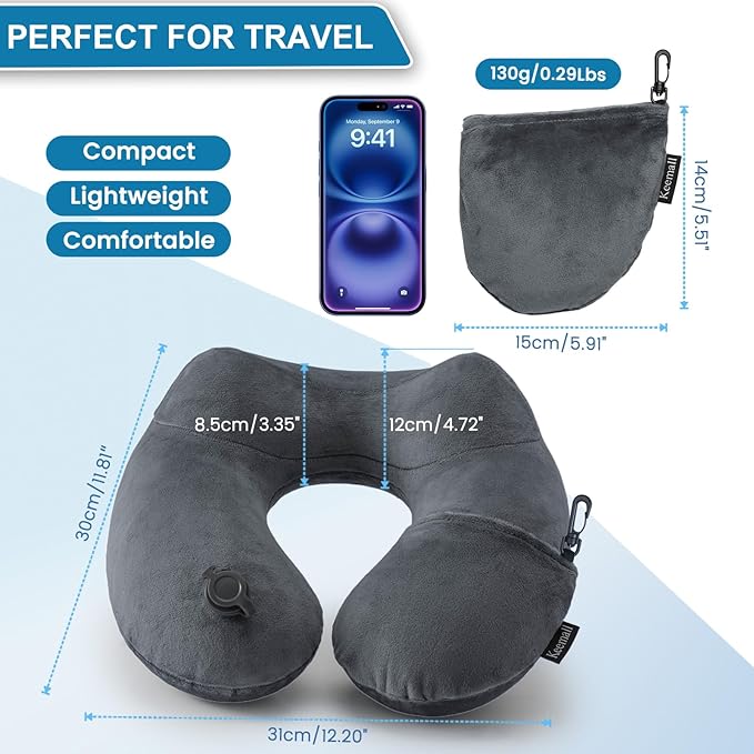 Keemall Portable Inflatable Travel Neck Pillow Flight & Airplane Essentials | Easy Blow Up Neck & Shoulder Support Cushion, Comfortable Rest for Air Traveling, Long Flight, Car, Office Nap & Camping - Image 8